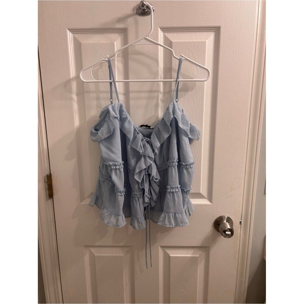 American Eagle Outfitters Light Blue Ruffled Tiered Spaghetti Strap Top